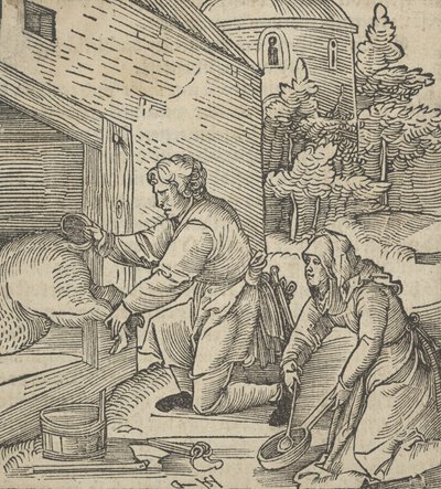 Um fazendeiro matando um porco, de Hymmelwagen auff dem, wer wol leben..., 1517. de Hans Schäufelein the Elder