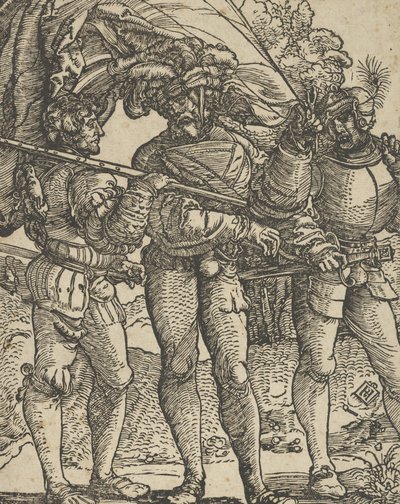 Um porta-estandarte flanqueado por um Lansquenet em cada cópia do lado. de Hans Schäufelein the Elder