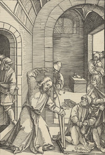 Cristo Purificando o Templo, do Espelho da Paixão de Nosso Senhor Jesus Cristo, 1507 de Hans Schäufelein the Elder