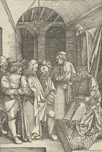 Cristo diante de Herodes em um Salão, do Espelho da Paixão de Nosso Senhor Jesus Cristo, 1507., 1507 de Hans Schäufelein the Elder