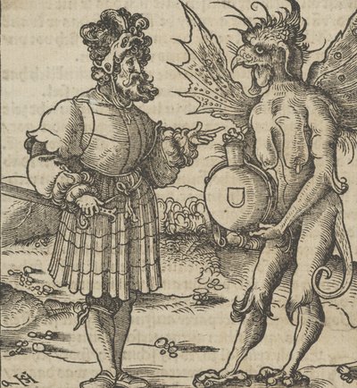 O Diabo Oferecendo Veneno a um Cavaleiro, de Hymmelwagen auff dem, wer wol leben..., 1517. de Hans Schäufelein the Elder