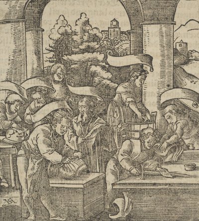 A Fabricação de Armaduras, de Hymmelwagen sobre quem vive bem..., 1517. de Hans Schäufelein the Elder