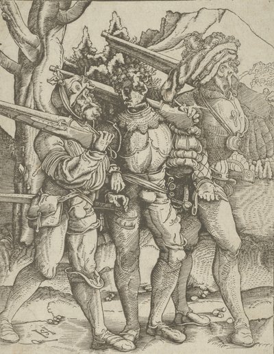 Três soldados com mosquetes, ca. 1511-15. de Hans Schäufelein the Elder