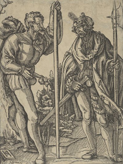 Dois soldados conversando com lança e alabarda, ca. 1515. de Hans Schäufelein the Elder
