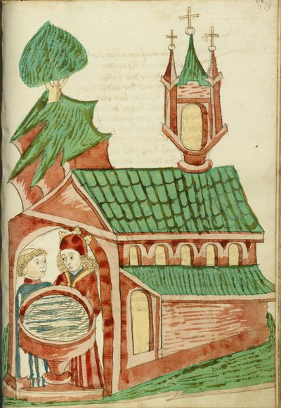 Josafá e um sacerdote junto a uma pia batismal de igreja de Hans Schilling