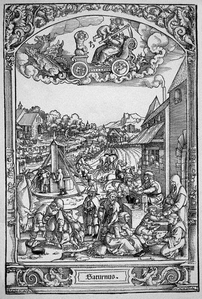 Saturno (gravura em madeira) de Hans Sebald (School of) Beham