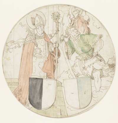 Santos Cristóvão e Erasmo, cada um com um brasão de armas de Hans Sebald Beham (possibly)