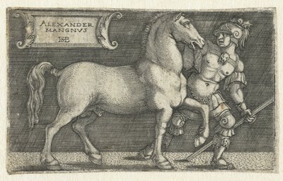 Alexandre o Grande com seu cavalo Bucéfalo Alexander Mangnvs (título no objeto) de Hans Sebald Beham
