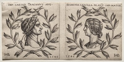 Bustos do imperador Trajano e Domitia Calvilla de Hans Sebald Beham