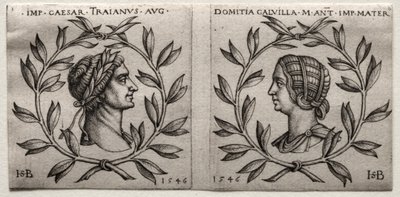 Bustos do imperador Trajano e Domícia Calvilla, 1546. de Hans Sebald Beham