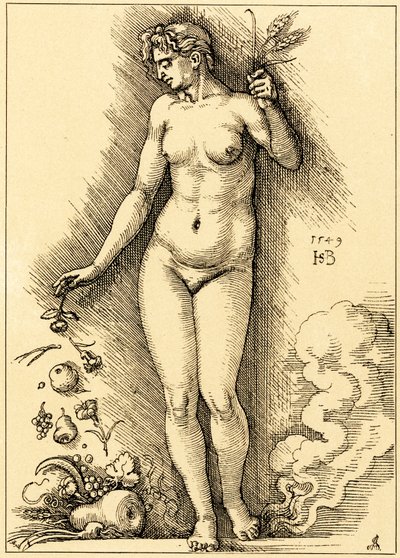 Ceres, espalhando frutas de Hans Sebald Beham