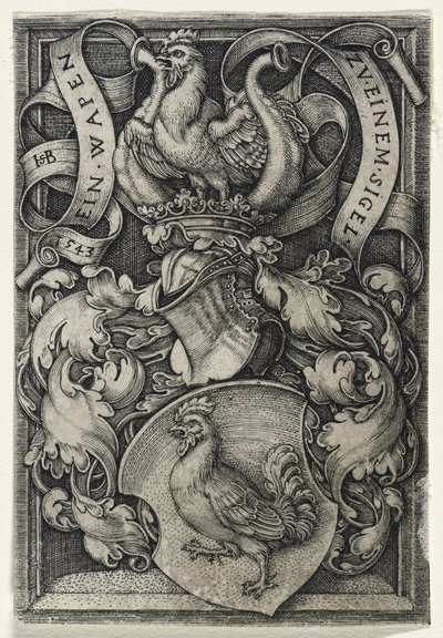 Brasão de Armas com um Galo, 1543 (gravura em papel) de Hans Sebald Beham