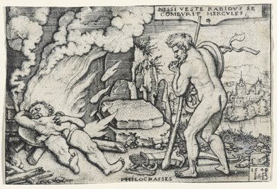 Morte de Hércules, 1548 (gravura sobre papel colocado sobre papelão) de Hans Sebald Beham