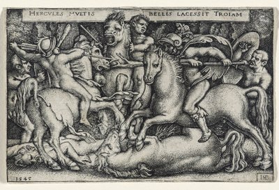Hércules Lutando contra os troianos, 1545 (gravura em papel) de Hans Sebald Beham