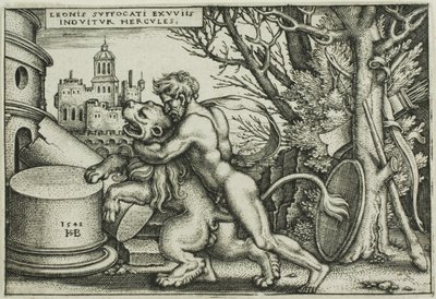 Hércules e o Leão Nemeu, de Os Trabalhos de Hércules de Hans Sebald Beham