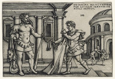 Lichas Trazendo a Peça de Nessus a Hércules, em 1540 (gravura em papel) de Hans Sebald Beham