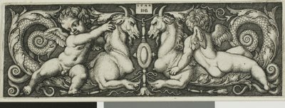 Ornamento com dois gênios montados em feras quiméricas de Hans Sebald Beham