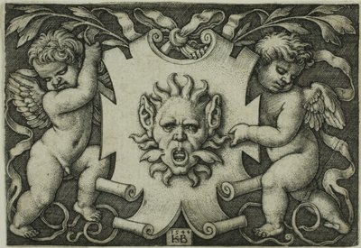 Ornamento com uma máscara realizada por dois gênios de Hans Sebald Beham