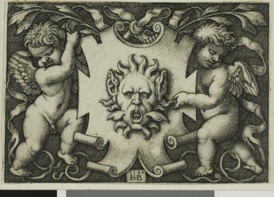 Ornamento com uma máscara realizada por dois gênios de Hans Sebald Beham
