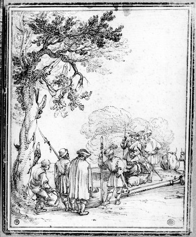 Comércio de Camponeses e Soldados (tinta sobre papel) de Hans Sebald Beham