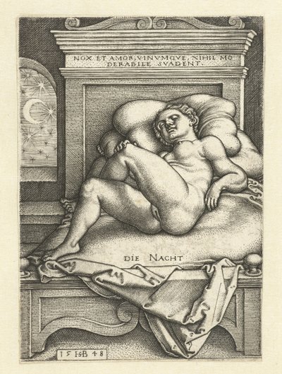 Mulher nua dormindo como a noite Naquela Noite (título no objeto) de Hans Sebald Beham