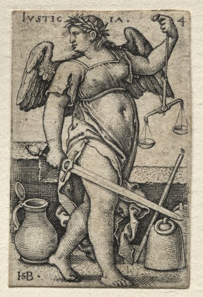 O Conhecimento de Deus e as Sete Virtudes Cardeais: Justiça - Justicia. de Hans Sebald Beham