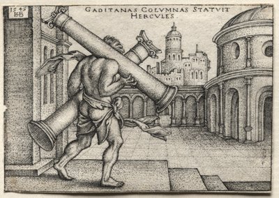 Os trabalhos de Hércules: Hércules carregando as colunas de gases de Hans Sebald Beham