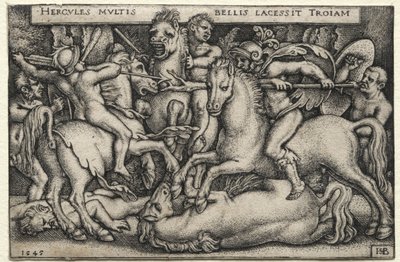 Os trabalhos de Hércules: Hércules conquistando Tróia, 1545. de Hans Sebald Beham