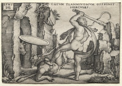 Os trabalhos de Hércules: Hércules matando o caco gigante de Hans Sebald Beham
