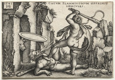 Os trabalhos de Hércules: Hércules matando o caco gigante, 1545. de Hans Sebald Beham