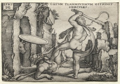 Os trabalhos de Hércules: Hércules matando o caco gigante, 1545. de Hans Sebald Beham