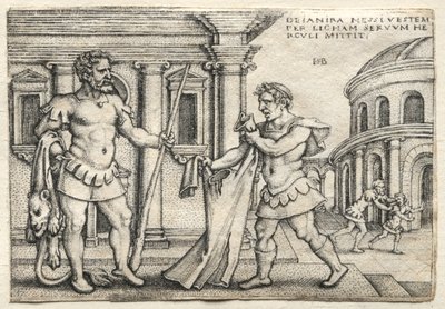 Os Trabalhos de Hércules: Hércules Recebendo a Roupa Embebida em Sangue de Nessus, 1542. de Hans Sebald Beham