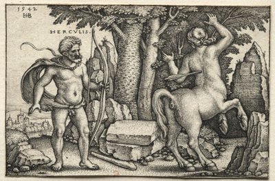 Os trabalhos de Hércules: Hércules atirando em Nessus, 1542. de Hans Sebald Beham