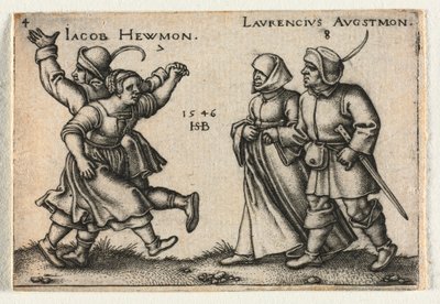 O casamento camponês ou os doze meses: 7 Jacob Hewmon 8-Laurencius Augstmon, 1546. de Hans Sebald Beham