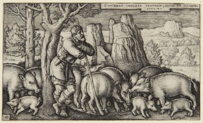 O filho pródigo III: filho entre os porcos de Hans Sebald Beham