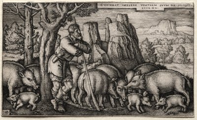 O filho pródigo: cuidando de porcos de Hans Sebald Beham