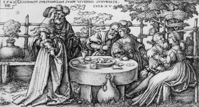 O filho pródigo que desperdiça a sua fortuna, da série "A história do filho pródigo" de Hans Sebald Beham