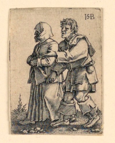 A procissão do casamento: casal andando para a esquerda, mulher usando um gorro de Hans Sebald Beham