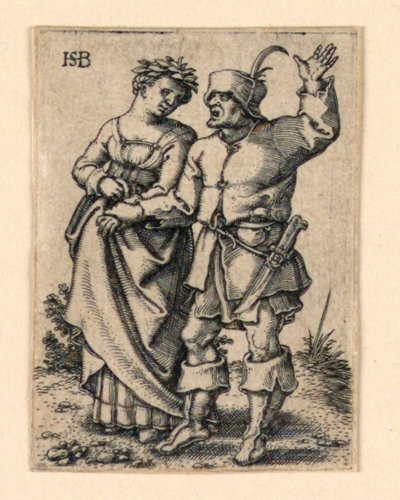 A procissão do casamento: Casal andando para a esquerda, mulher usando uma coroa de flores de Hans Sebald Beham