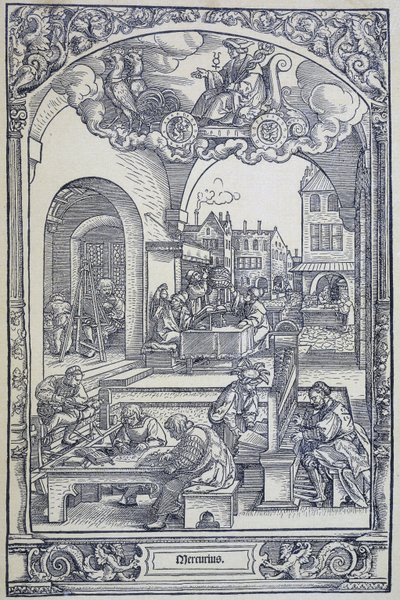 O planeta Mercúrio e artistas, estudiosos e técnicos, c1535 (gravura) de Hans Sebald Beham