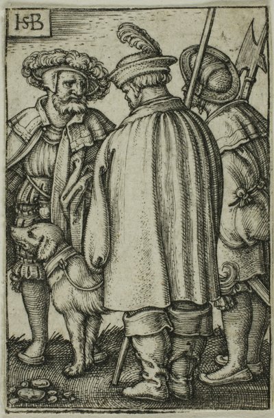 Três soldados e um cão de Hans Sebald Beham