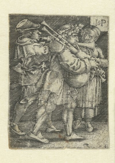 Dois músicos e uma garota de Hans Sebald Beham