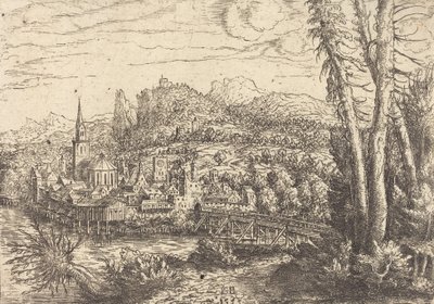 Vista de uma cidade perto de um rio, 1553. de Hans Sebald Lautensack