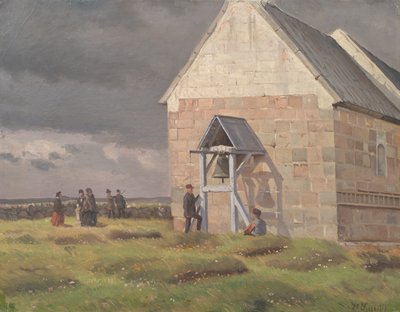 Uma tempestade se formando atrás da Igreja Nørre Vium, Jutlândia de Hans Smidth