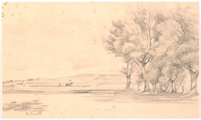Paisagem com campo arado; ou seja árvores altas de Hans Smidth