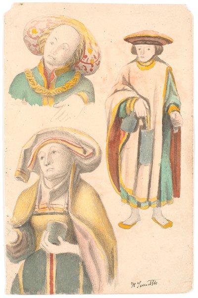 Estudo com três figuras após o retábulo na igreja de Estvad, condado de Ringkøbing de Hans Smidth