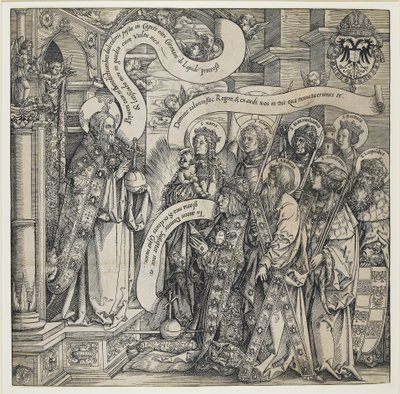 Maximilian Apresentado por seus Santos Padroeiros ao Todo Poderoso, 1519 de Hans Springinklee