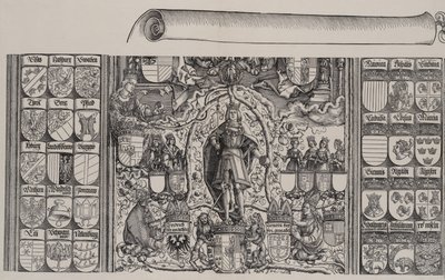 A Porção Superior da Genealogia de Maximiliano, com a Borda Direita do Pergaminho para o..., 1515. de Hans Springinklee