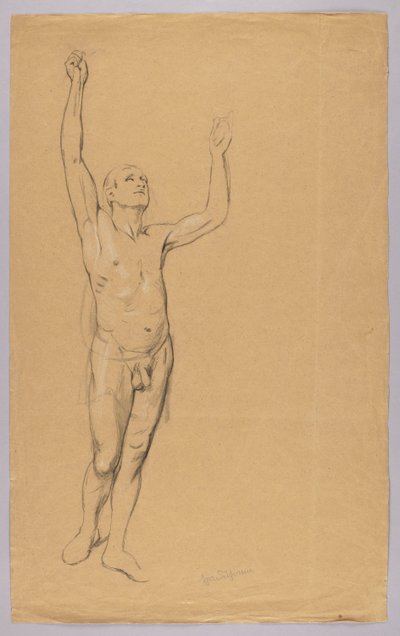 Akt eines Mannes mit erhobenen Armen de Hans Thoma