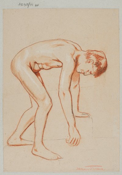 Nu de um jovem inclinado para a frente, visto de perfil de Hans Thoma